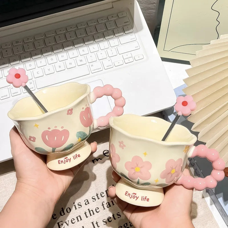 Creative flower mug household ceramic cup high value water cup girls gift souvenir coffee cup