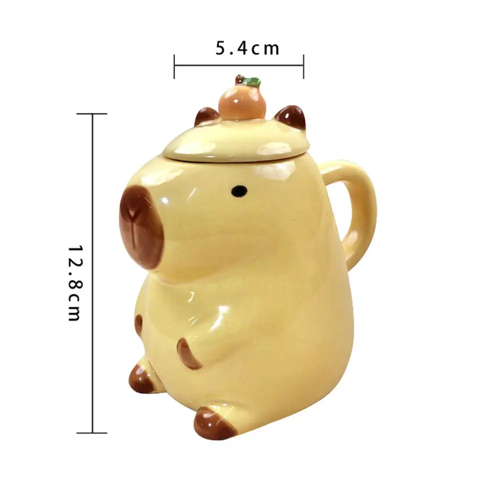 Cartoon Capybara Teacup Kids Gift Porcelain Coffee Cup for Adults 450ml with Lid Coffee Mug for Favors Holiday Desk Parties Home