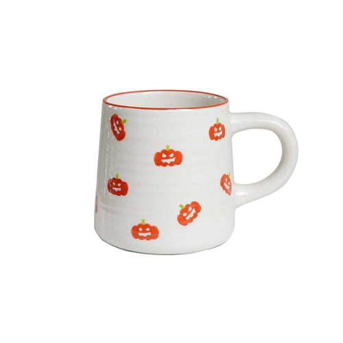 1Pc Halloween Ceramic Mug, Circle Pattern Coffee Cup, Exquisite Pumpkin, Bat Pattern Small Capacity Coffee Espresso Cup, Suitable for Home Decoration Drinkware, Halloween Party Cold Drink Cup, Breakfast Yogurt Oatmeal Cup, Afternoon Tea Tea Cup, Gift Gift